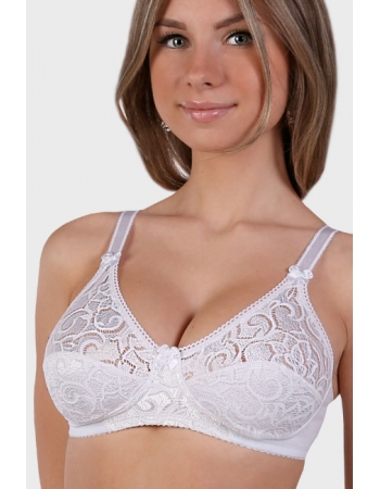 Бюстгальтер для беременных и кормящих хлопковый (с кружевом), белый