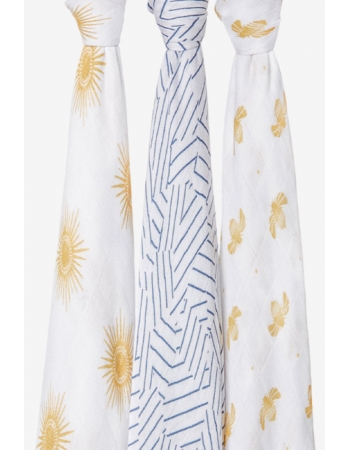 Пеленки бамбуковые для новорожденных Aden&Anais большие, набор 3, Golden sun