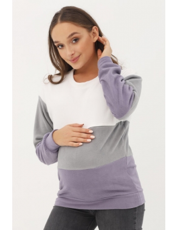 Толстовка для кормящих и беременных трехцветная, цвет белый-серый-лаванда