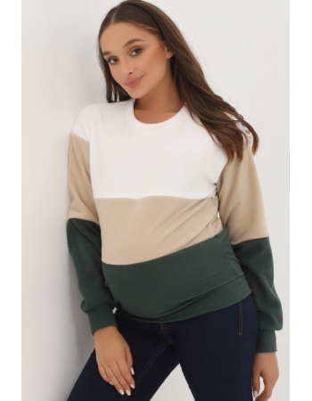 Толстовка для кормящих и беременных трехцветная, цвет белый-бежевый-зеленый