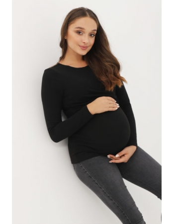 Лонгслив для беременных и кормящих со складкой, черный
