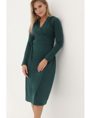 Платье для беременных и кормящих миди на запах, темно-зеленое