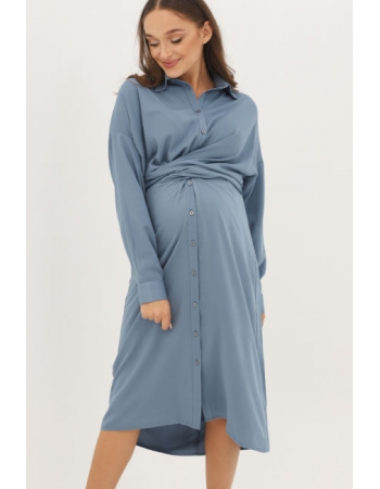 Платье рубашка для беременных и кормящих c завязками, деним