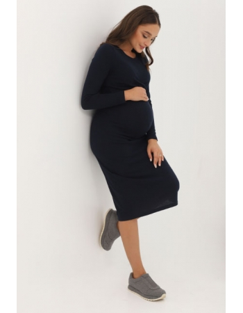 Платье для кормящих и беременных со складкой, темно-синее