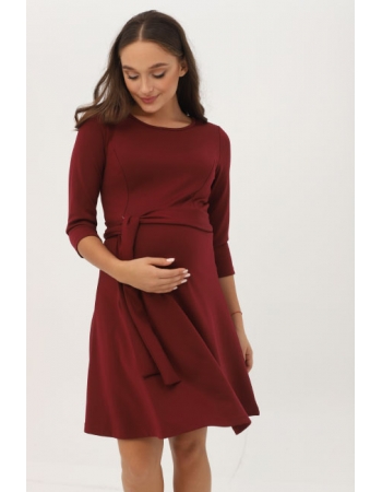Платье для кормящих и беременных со складками, темно-бордовое