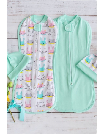 Комплект пеленок-коконов для новорожденных, Mint Bunny