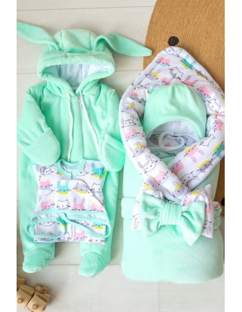 Комплект на выписку холодная зима, Bunny Mint (6 предметов)