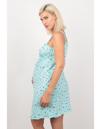 Ночная сорочка для беременных и кормящих ментоловая, принт одуванчики