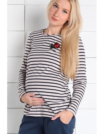 Топ для беременных в полосу, бежевый/синий