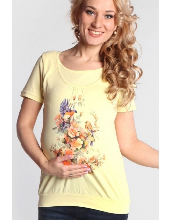 Футболка для кормящих и беременных "птицы", светло-желтый