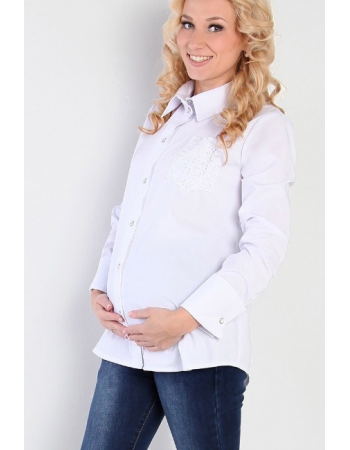 Блуза-рубашка для беременных с планкой на пуговицах, белая