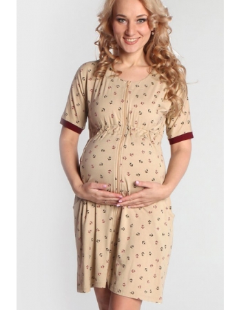 Халат для беременных на молнии, бежевый/вишня