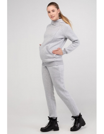 Костюм для беременных и кормящих с капюшоном (из футера с тонким начесом), серый меланж