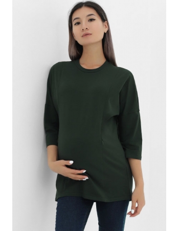 Лонгслив для кормящих и беременных с вертикальными молниями, цвет темно-зеленый