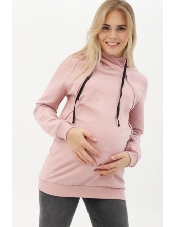 Толстовка для беременных и кормящих с капюшоном из футера, пыльная роза