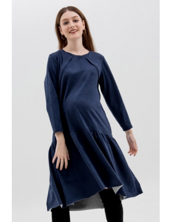 Платье для беременных и кормящих c воланами замшевое, темно-синее