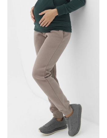 Брюки для беременных и родивших спортивные из футера (c начесом), капучино