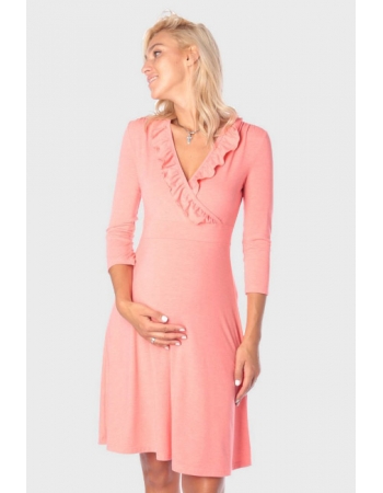 Платье для кормящих и беременных с рюшами, коралл