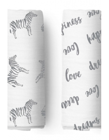 Муслиновые пеленки для новорожденных Adam Stork большие, набор 2, Zebra/Happiness