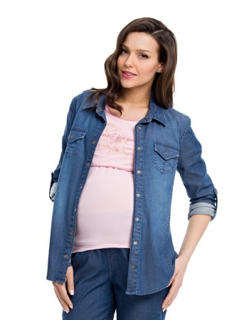 Блуза-рубашка для беременных и кормящих деним, цвет синий