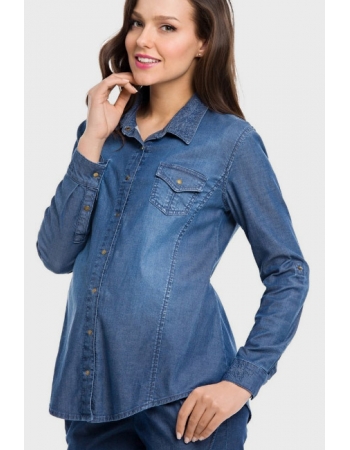 Блуза-рубашка для беременных и кормящих деним, цвет синий