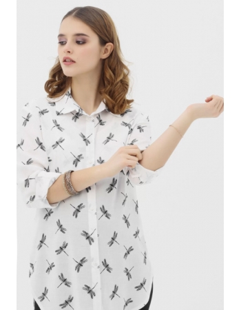 Рубашка для беременных и кормящих из блузочной ткани, со стрекозами