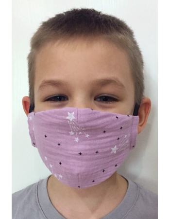 Маска медицинская многоразовая детская из муслина, Violet Stars
