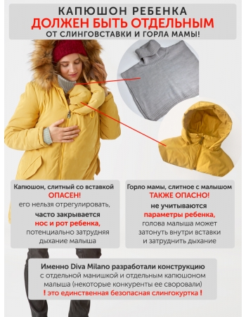 Слингокуртка зимняя - парка для беременных 3 в 1 с мехом, горчичная
