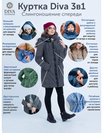 Слингокуртка зимняя 3 в 1 Diva Outerwear Celeste Snowflakes