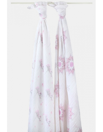 Aden&Anais набор 2 больших муслиновых пеленок, For the Birds Owls+Medallions (птички совы+круги)