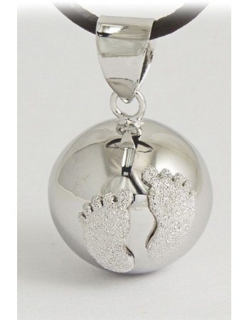 Кулон для беременных - мексиканский бола, серебряный с бриллиантовыми ножками