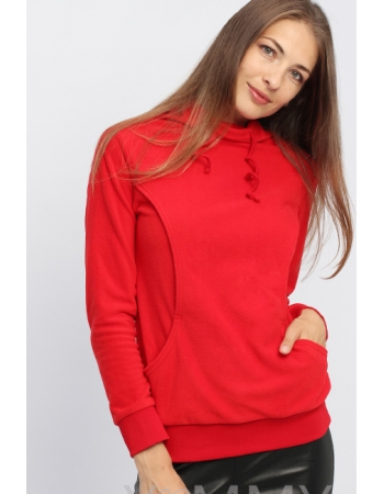 Толстовка для кормящих и беременных флисовая с завязками, цвет красный