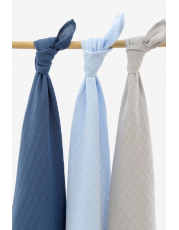 Муслиновые пеленки для новорожденных Jollein большие, navy/light blue/ light grey