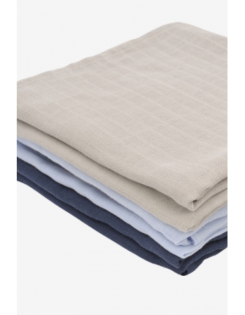 Муслиновые пеленки для новорожденных Jollein средние, navy/light blue/ light grey