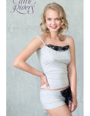 Маечка с кружевом для беременных и кормящих Milk Rivers серый меланж