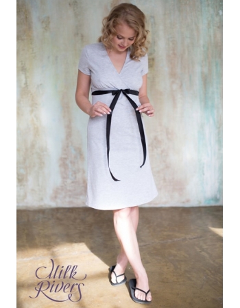 Платье домашнее с атласной лентой Milk Rivers серый меланж