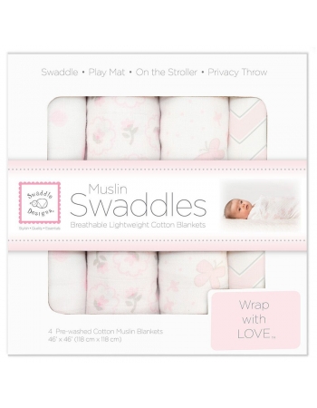 Муслиновые пеленки для новорожденного SwaddleDesigns большие набор 4, Pink Butterfly