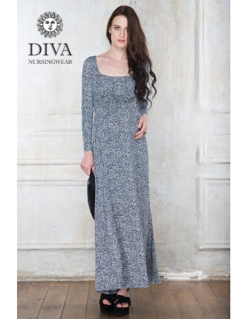 Платье для кормящих и беременных Diva Nursingwear Stella Maxi дл.рукав, принт Domino