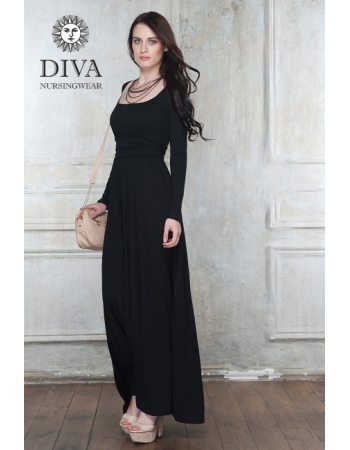 Платье для кормящих и беременных Diva Nursingwear Stella Maxi дл.рукав, цвет Nero