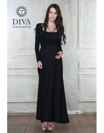 Платье для кормящих и беременных Diva Nursingwear Stella Maxi дл.рукав, цвет Nero