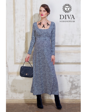 Платье для кормящих и беременных Diva Nursingwear Alba Maxi дл.рукав, принт Domino