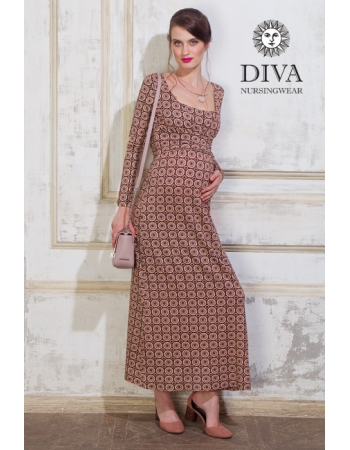 Платье для кормящих и беременных Diva Nursingwear Alba Maxi дл.рукав, принт Sole