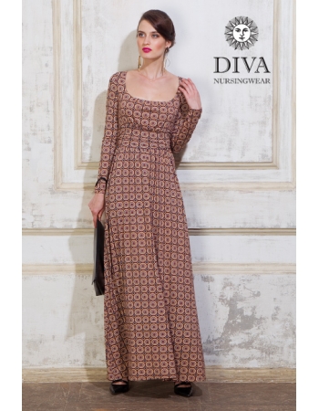 Платье для кормящих и беременных Diva Nursingwear Stella Maxi дл.рукав, принт Sole