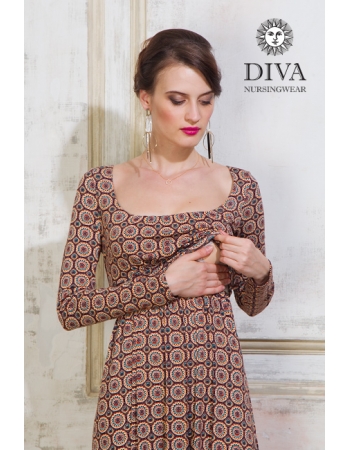 Платье для кормящих и беременных Diva Nursingwear Stella Maxi дл.рукав, принт Sole