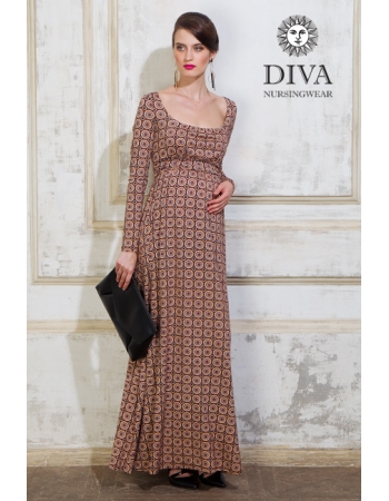 Платье для кормящих и беременных Diva Nursingwear Stella Maxi дл.рукав, принт Sole