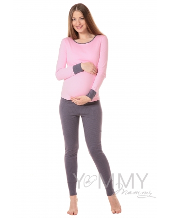 Комплект для дома серый / розовый горошек