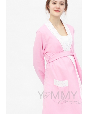 Халат розовый с отделкой в розовый горошек