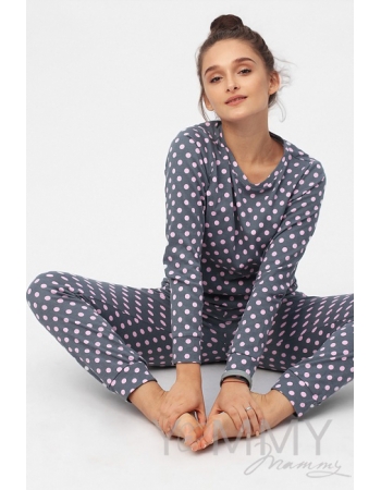 Комплект для дома серый с принтом розовый горох