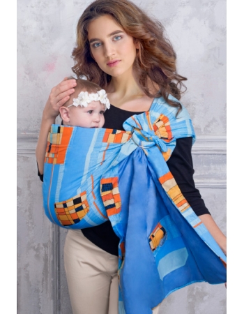 Слинг с кольцами Баюшка двуслойный, Голубая абстракция