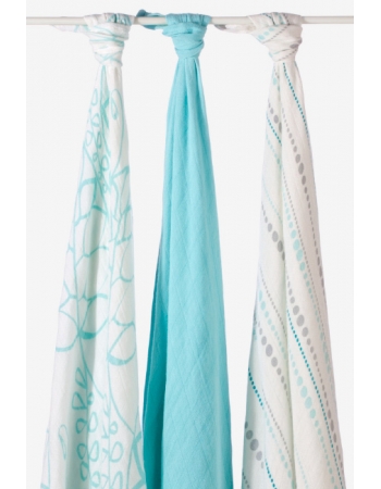 Бамбуковые пеленки для новорожденных Aden&Anais большие, набор 3, Azure